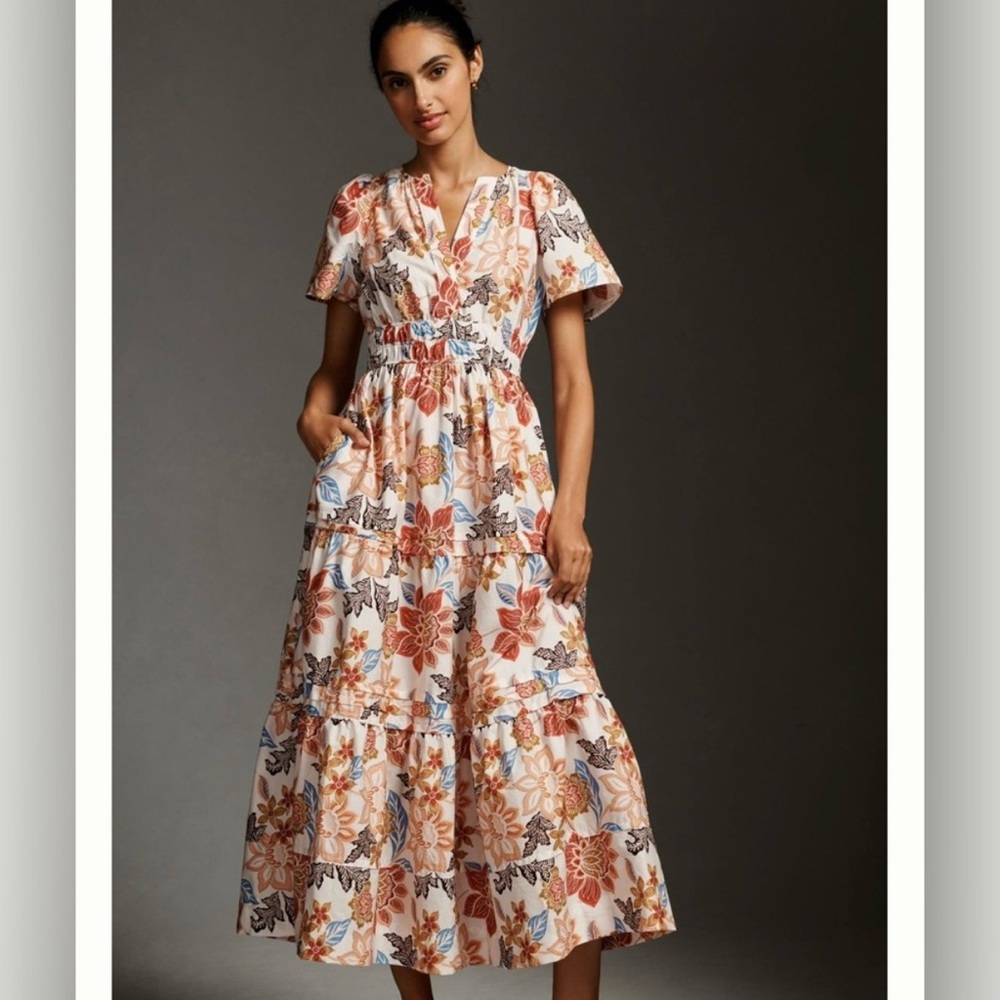 NWT ANTHROPOLOGIE Somerset Maxi Dress in Floral Botanical Motif Tiered Sz XL NEW